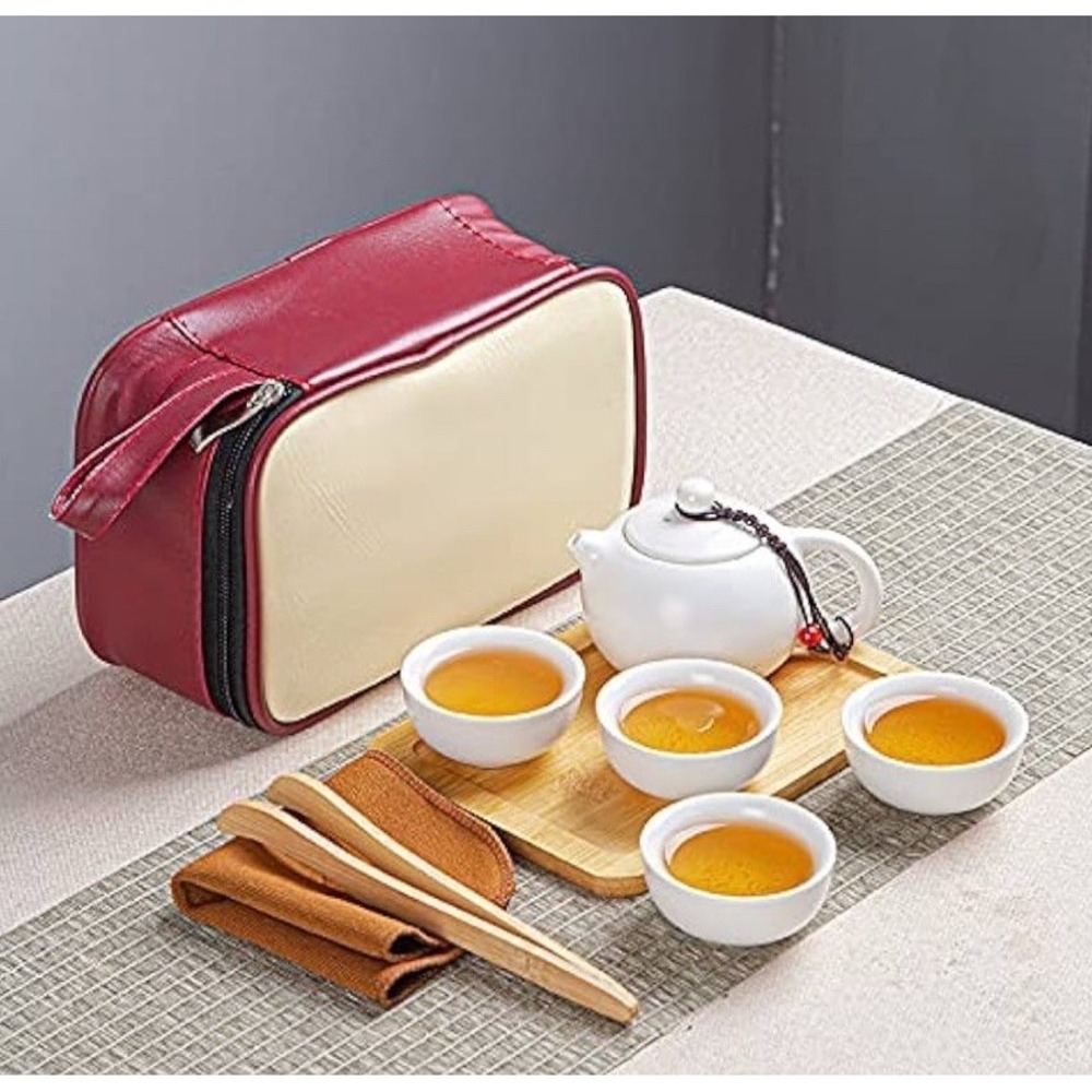 Chinese Tea Tray Portable Travel Bag Ceramic Pot Kungfu Tea Set White Ceremony